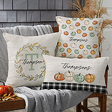 Personalized Outdoor Throw Pillow- Fall Family Pumpkins - 36374