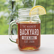 Backyard Bar  Grill Etched Glass Mason Jar  - 36542