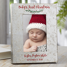 Holly Branch Babys First Christmas Personalized Galvanized Metal Picture Frame  - 38179