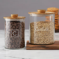 Brisbane Collection Personalized Glass Container with Acacia Lid  - 38196