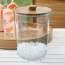 Seasonally Script Engraved Glass Ice Bucket with Acacia Lid  - 38219