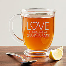 Love is Brewing Personalized Glass Coffee Mug  - 38401