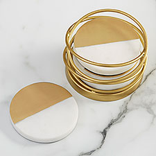 Sonora Personalized Gold  Marble Coaster Set of 4 with Holder  - 38616