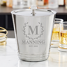 Laurel Wreath Personalized Silver Ice Bucket  - 38641