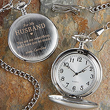 To My Husband Engraved Silver Pocket Watch  - 38886