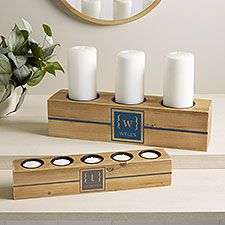 Classy Monogram Personalized Wood Candle Holder  - 41037