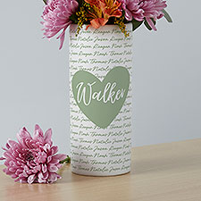 Family Heart Personalized White Flower Vase  - 41097