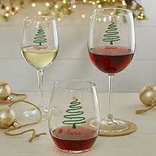 Abstract Christmas Tree Personalized Wine Glass Collection  - 42422