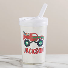 Construction  Monster Trucks Christmas Personalized Toddler Straw Sippy Cup  - 42769
