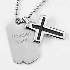 Childrens Engraved Cross  Dog Tag Necklace  - 42917