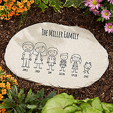 Stick Figure Family Personalized Round Garden Stones - 43175