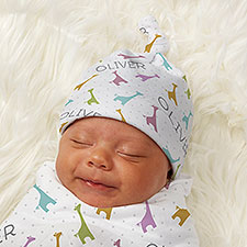 Baby Zoo Animals Personalized Baby Top Knot Hat  - 43697