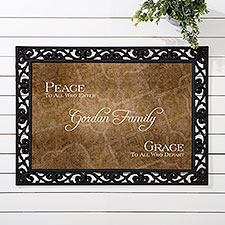 Personalized Family Name Welcome Mat - Peaceful Welcome Design - 4450