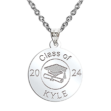 Personalized Name Round Graduation Charm - Sterling Silver - 48146D