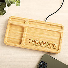 Bold Style Engraved Bamboo Charging Valet Tray - 49165