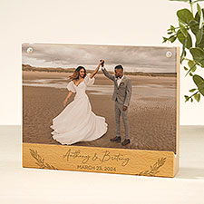 Elegant Couple Engraved Acrylic Picture Frame with Wood Base - 49348