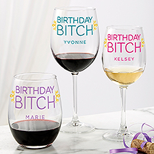 Birthday B*tch! Personalized Wine Glass Collection - 49978