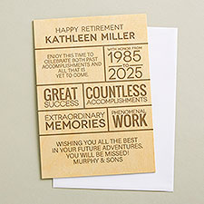 Retirement Wishes Personalized 5x7 Wooden Greeting Card - 50021