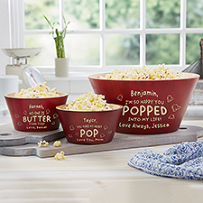 Pop Of Love Personalized Bamboo Red Popcorn Bowls  - 50590