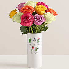 Personalized Birth Month Flowers Vase  Live Rose Bouquet - 52632