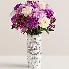 Birthday Wreath Personalized Vase with Mixed Floral Bouquet - 52639