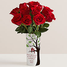  Love Birds Personalized Vase with Red Rose Bouquet - 53051