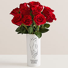 Romantic Line Drawing Personalized Vase with Red Rose Bouquet - 53054