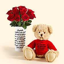 Handwritten Love Letter Personalized Vase with Red Roses  Teddy Bear - 53172