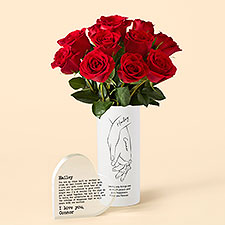 Hand in Hand Personalized Vase with Red Rose Bouquet  Heart Keepsake - 53173