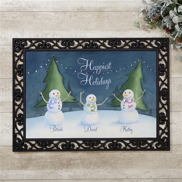 Personalized Winter Watercolor Doormat - Our Snowman Family - 14990