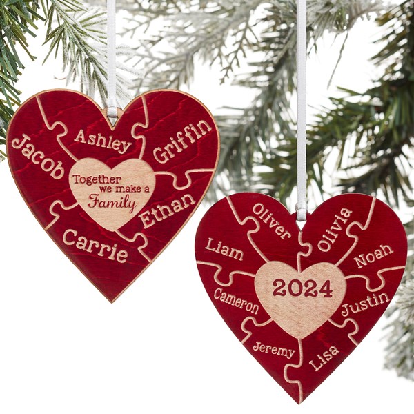 Personalized Puzzle Wood Christmas Ornament - Together We Make A Family - 15089