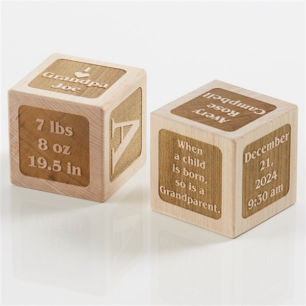 Personalized Wood Baby Block - A Grandparent Is Born - 17328D