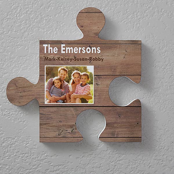 Personalized Puzzle Piece Wall Decor - Rustic Wood - 18367