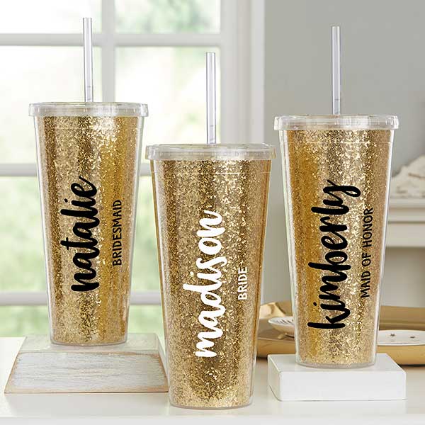 Personalized Bridal Party Tumblers - Glitter & Gold - 18820