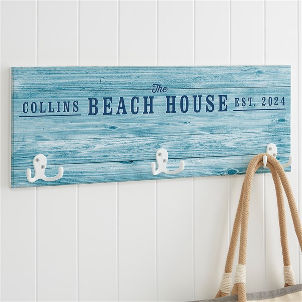 Personalized Wood Sign Coat Rack - Coastal Home - 19106