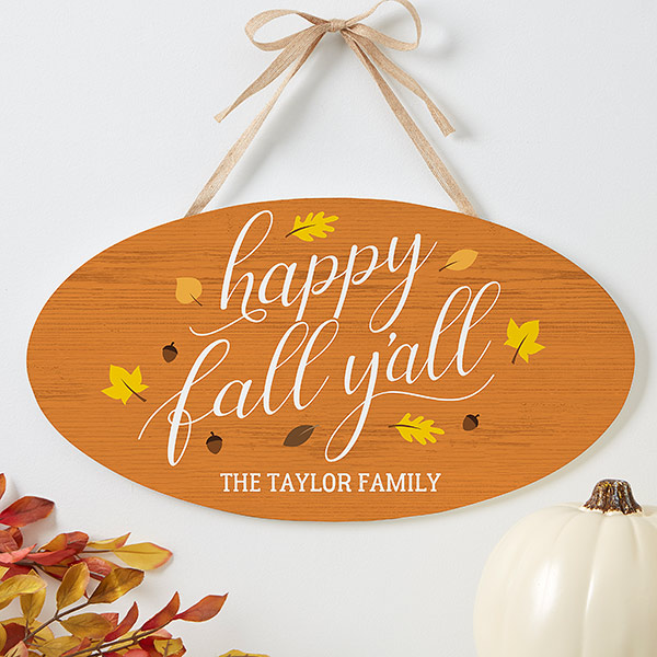 Happy Fall Y'All Personalized Fall Wood Sign - 19111
