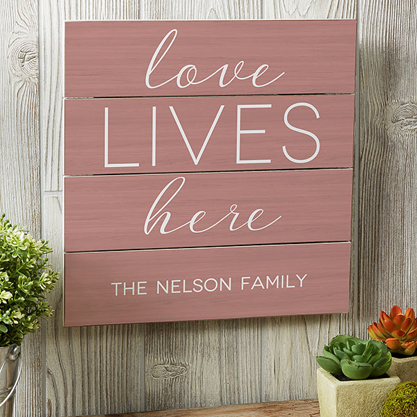 Love Lives Here Art - Personalized Wood Plank Signs - 19169