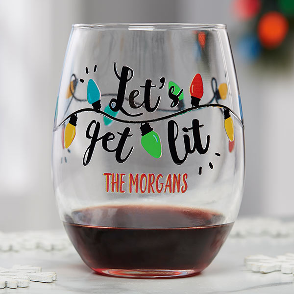 Let's Get Lit Personalized Christmas Wine Glasses - 21161
