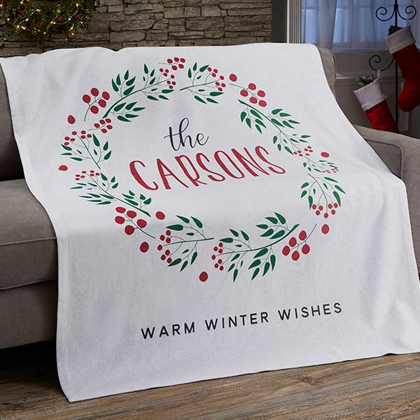 Christmas Wreath Personalized Blankets - 21531