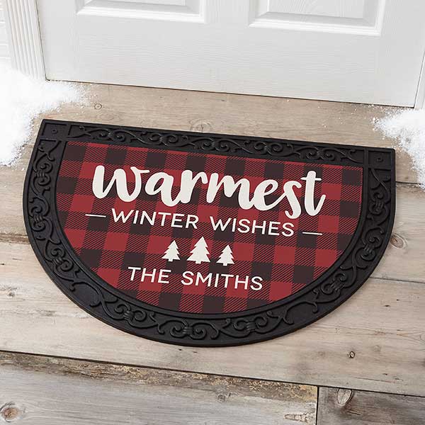 Personalized Buffalo Check Half Round Doormat - Cozy Cabin - 21869