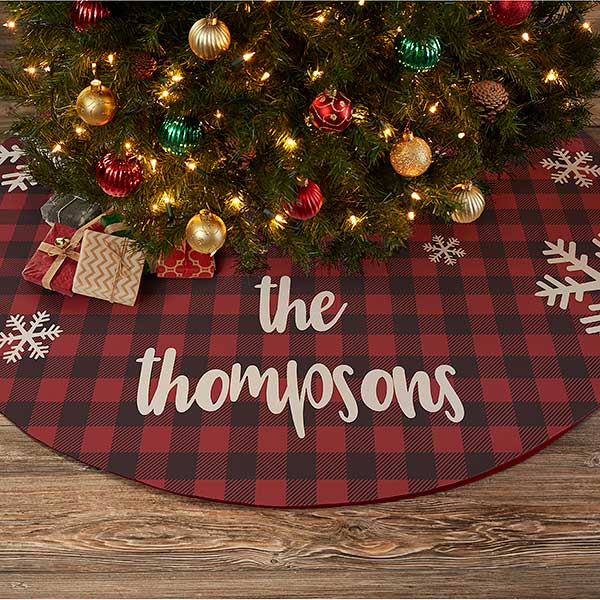 Cozy Cabin Personalized Buffalo Check Christmas Tree Skirt - 22311