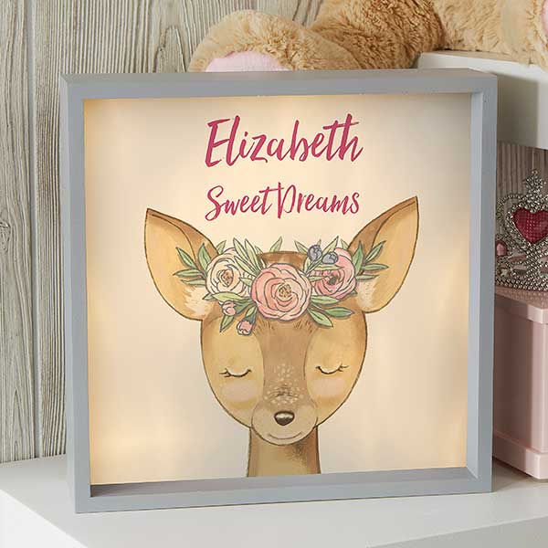 Personalized LED Shadow Box - Woodland Floral Deer - 23337