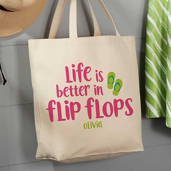 Life Is Better In Flip Flops Personalized Canvas Tote Bags - 23653