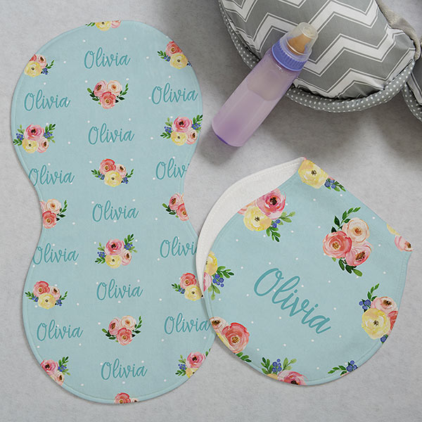 Floral Baby Personalized Burp Cloths - Set of 2 - 23927