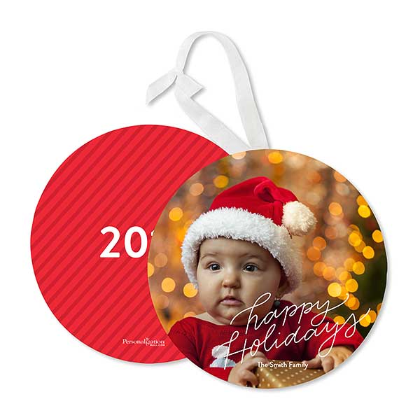 Happy Holidays Script Custom Photo Ornament Cards - 23971