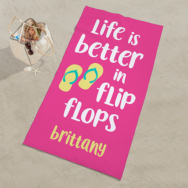 Life Is Better In Flip Flops Personalized Beach Towel - 24159