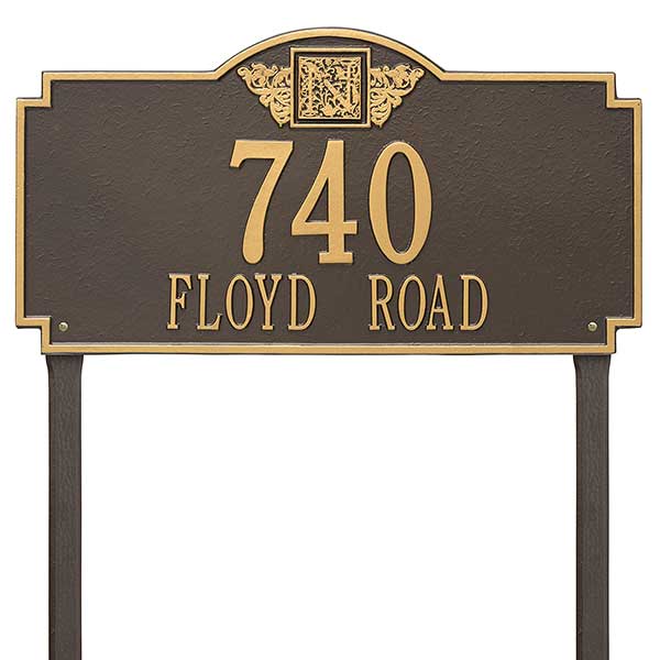 Personalized Aluminum Lawn Address Signs with Monogram - 24674