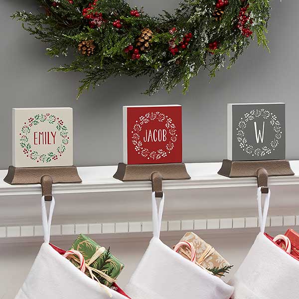 Christmas Wreath Personalized Stocking Holders - 24824