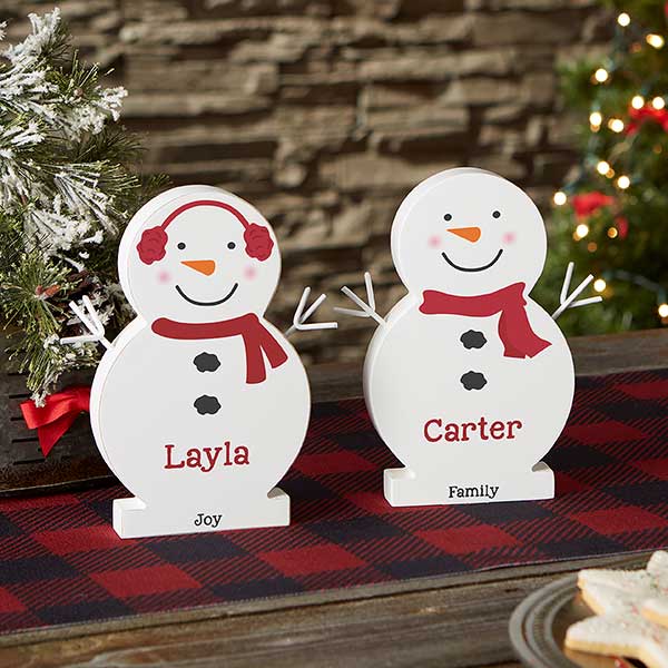 Snowman Family Personalized Wooden Snowman Shelf Decor - 24851