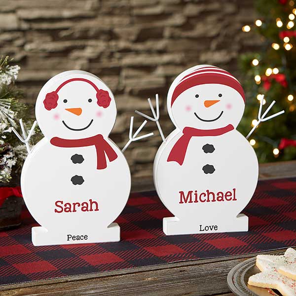 Snowman Family Personalized Wooden Snowman Shelf Decor - 24851